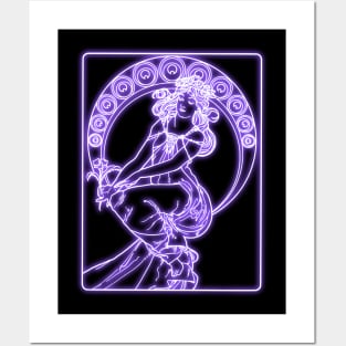 Alphonse Mucha violet Neon Posters and Art
